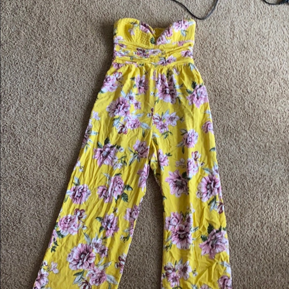Strapless Yellow Floral Jumpsuit